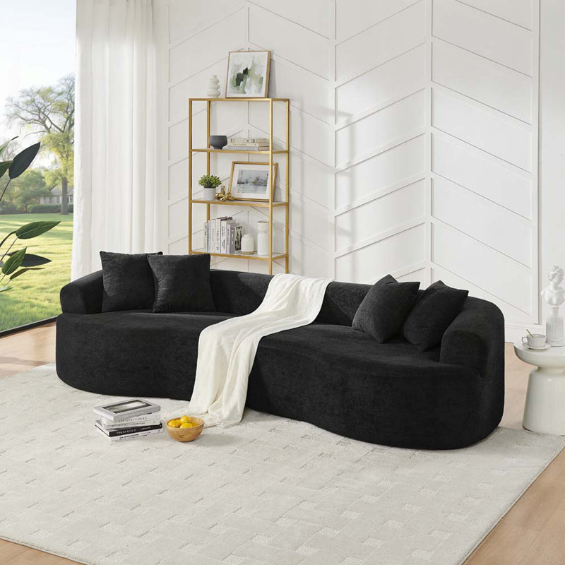 Canapé modulaire courbé en chenille 4 places, aucun assemblage requis, Noir