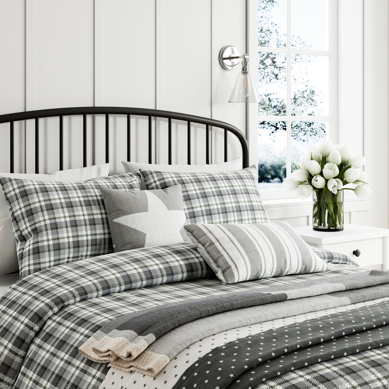 Cosy Check Brushed Cotton Duvet Cover Set, Single Duvet Cover + 1 Pillowcase