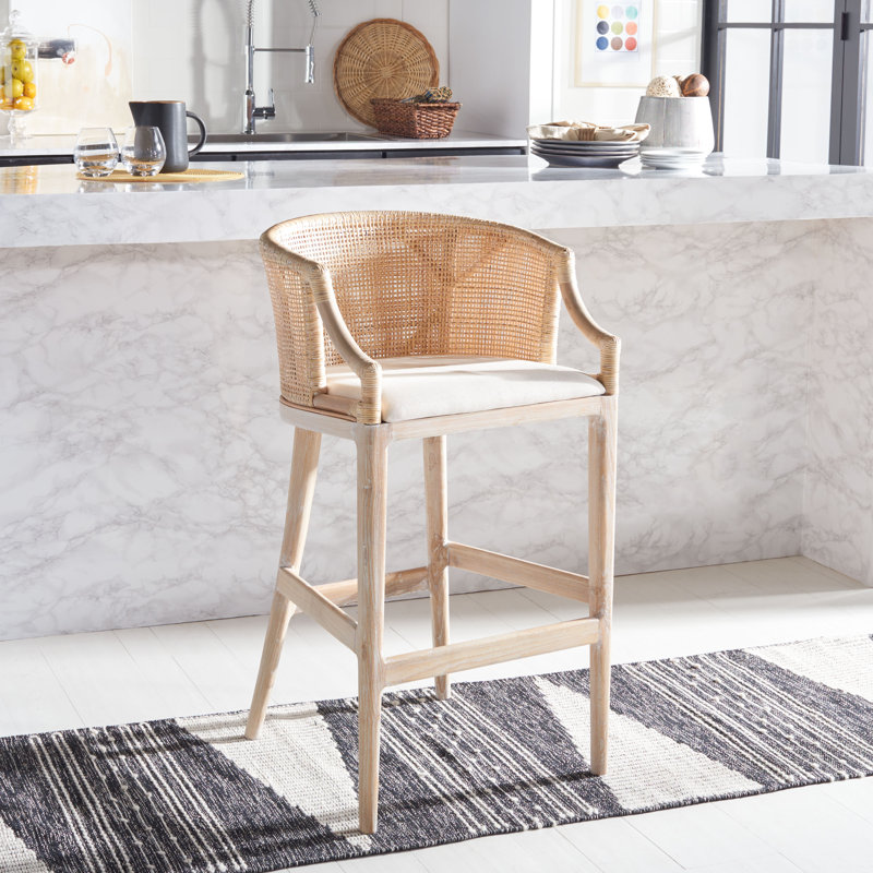 Tabouret de bar Grifton, Coussin blanc / structure naturelle