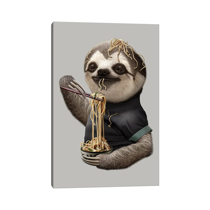 Sloth Eat Noodle by Adam Lawless - Print on Canvas, Wrapped Canvas, 20.32 cm H x 30.48 cm W