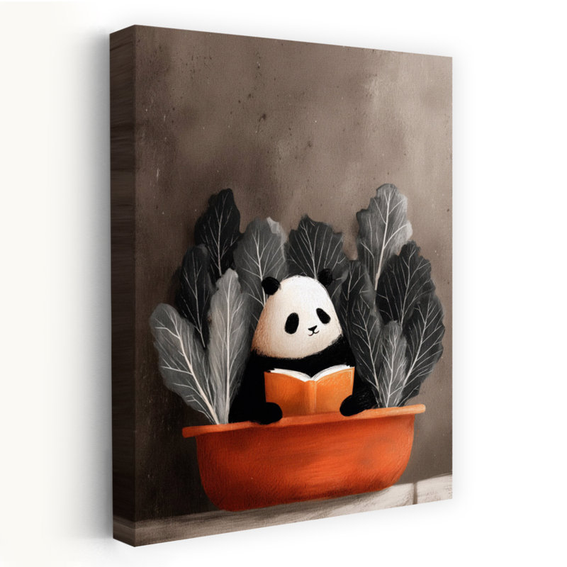 Art mural panda contemporain dans un bain, H 18 po x l 12 po