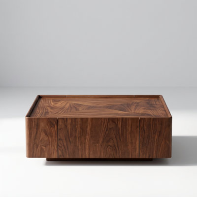 Contemporary Square Wood Coffee Table with Dual Drawers
