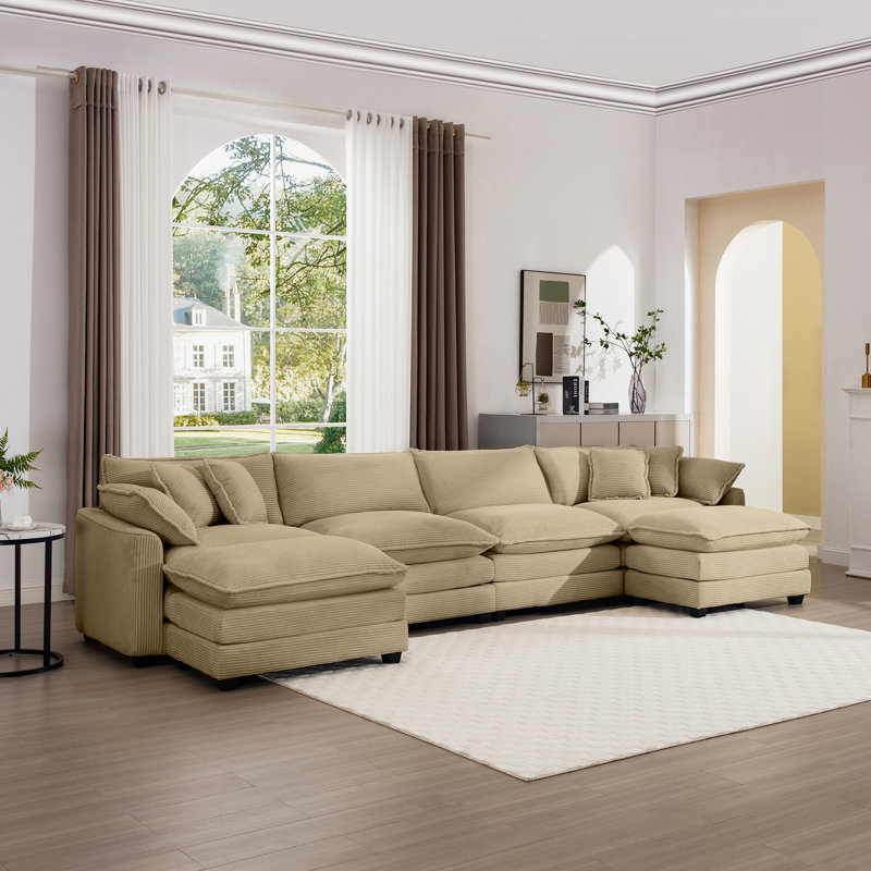 Canapé modulaire Kirima, Velours côtelé brun clair