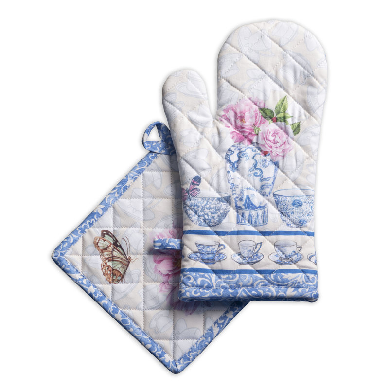 Maison d'Hermine Canton, manique et gant de cuisine 100 % coton - 19 x 33 cm et 20 x 20 cm
