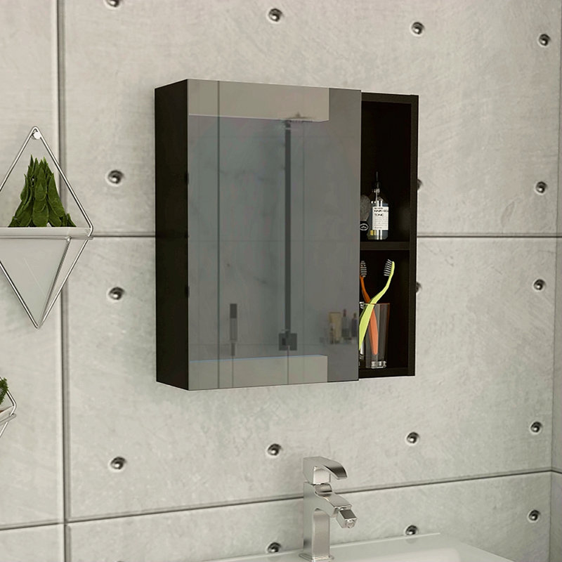 1-Shelf Rectangle Medicine Cabinet With Mirror, Black