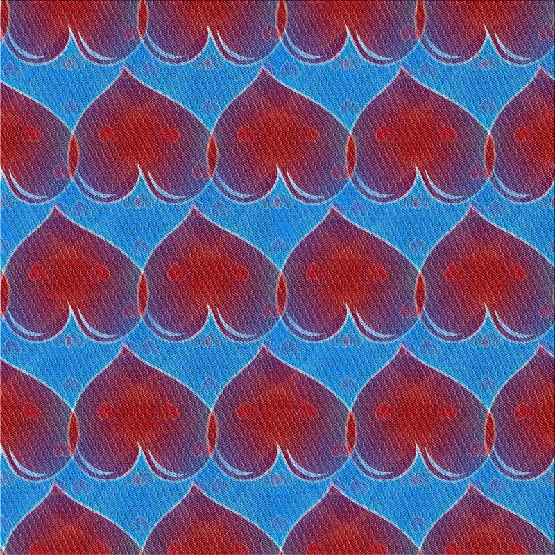 Tapis bleu/rouge à motifs, Carré 5 pi
