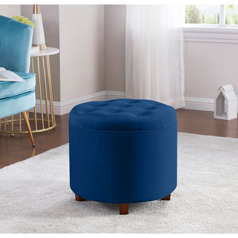 Crompton Upholstered Ottoman, Navy Velvet