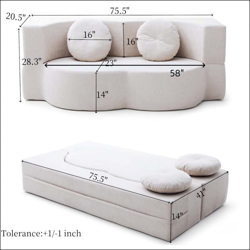 22-In-1 Folding Sofa Bed With Pillow, Twin Sleeper For Living Room And Guest Use, No Assembly Required, Khaki