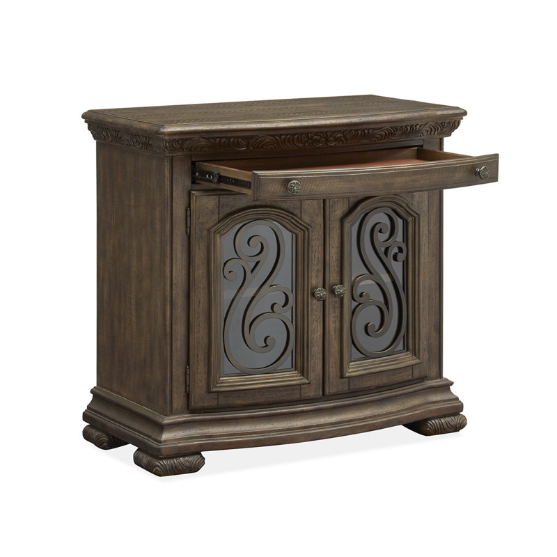 Grand lit-bateau tapissier avec 2 commodes, Beige, Ensemble de 3 pièces : lit, 2 tables de chevet, Queen