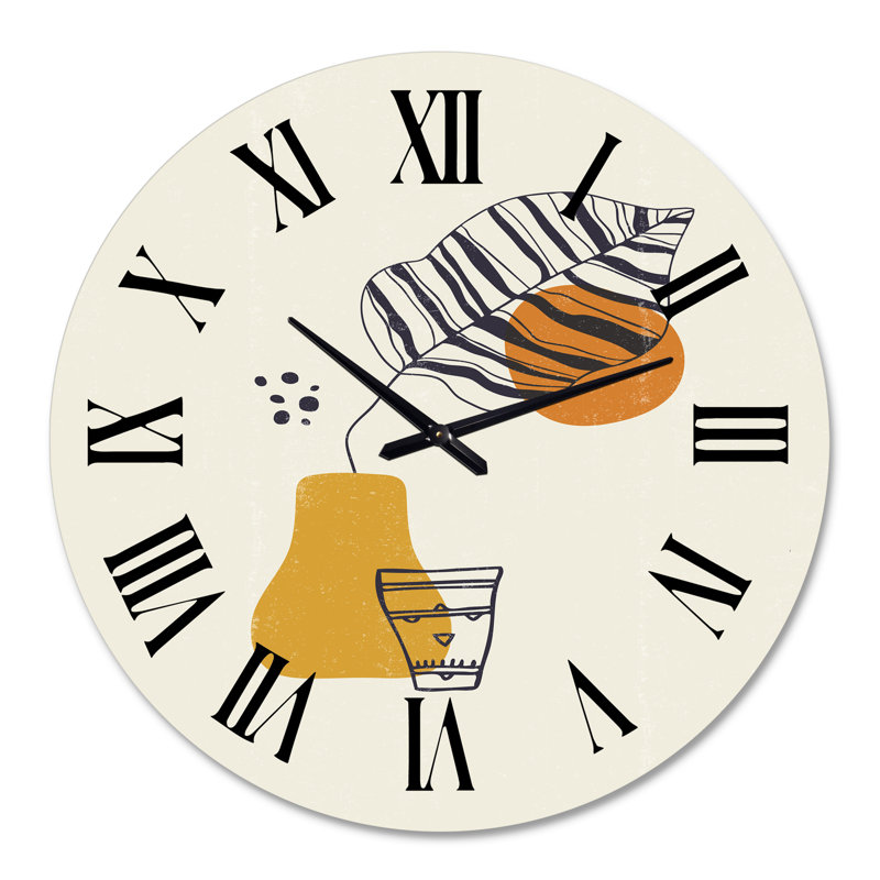 Botanical Minimalist Leaf With Abstract Shapes III - Horloge murale moderne, Grand