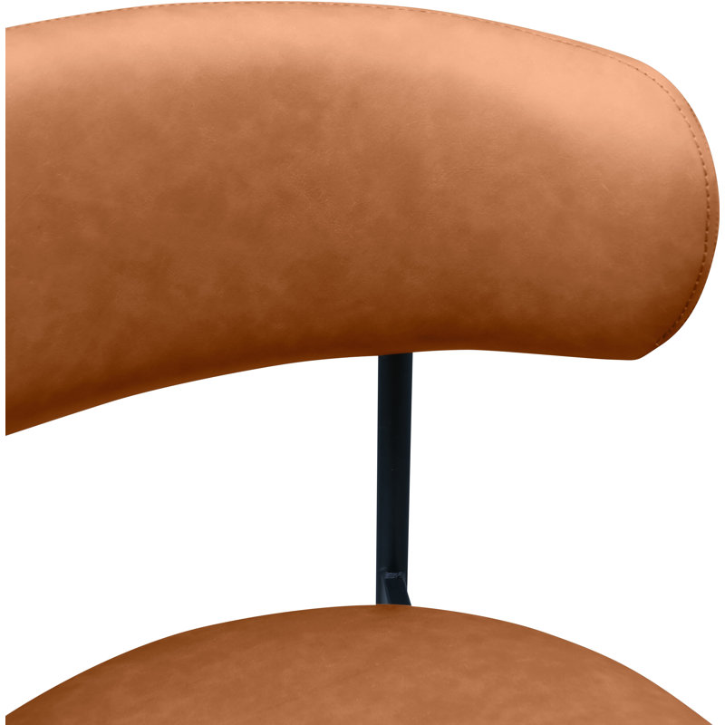 Chaise de salle à manger rembourrée Lupita, Cuir cognac végétalien, Noir mat