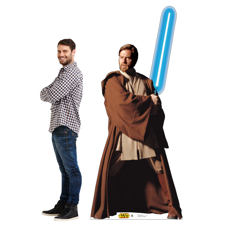 Life-Size Obi-Wan Kenobi Cardboard Standup with Blue Lightsaber