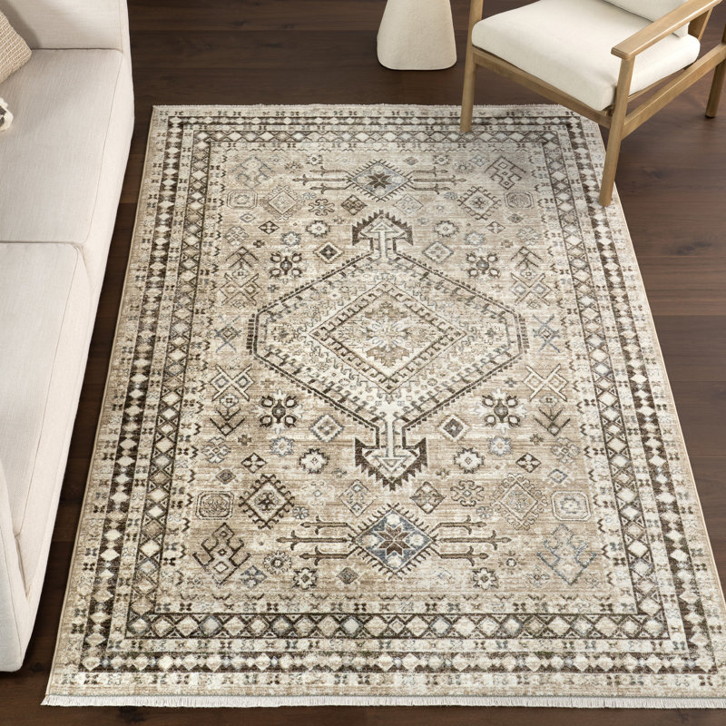 Vanesa Transitional Medallion Fringe Area Rug, Rectangle 4' x 6'5"