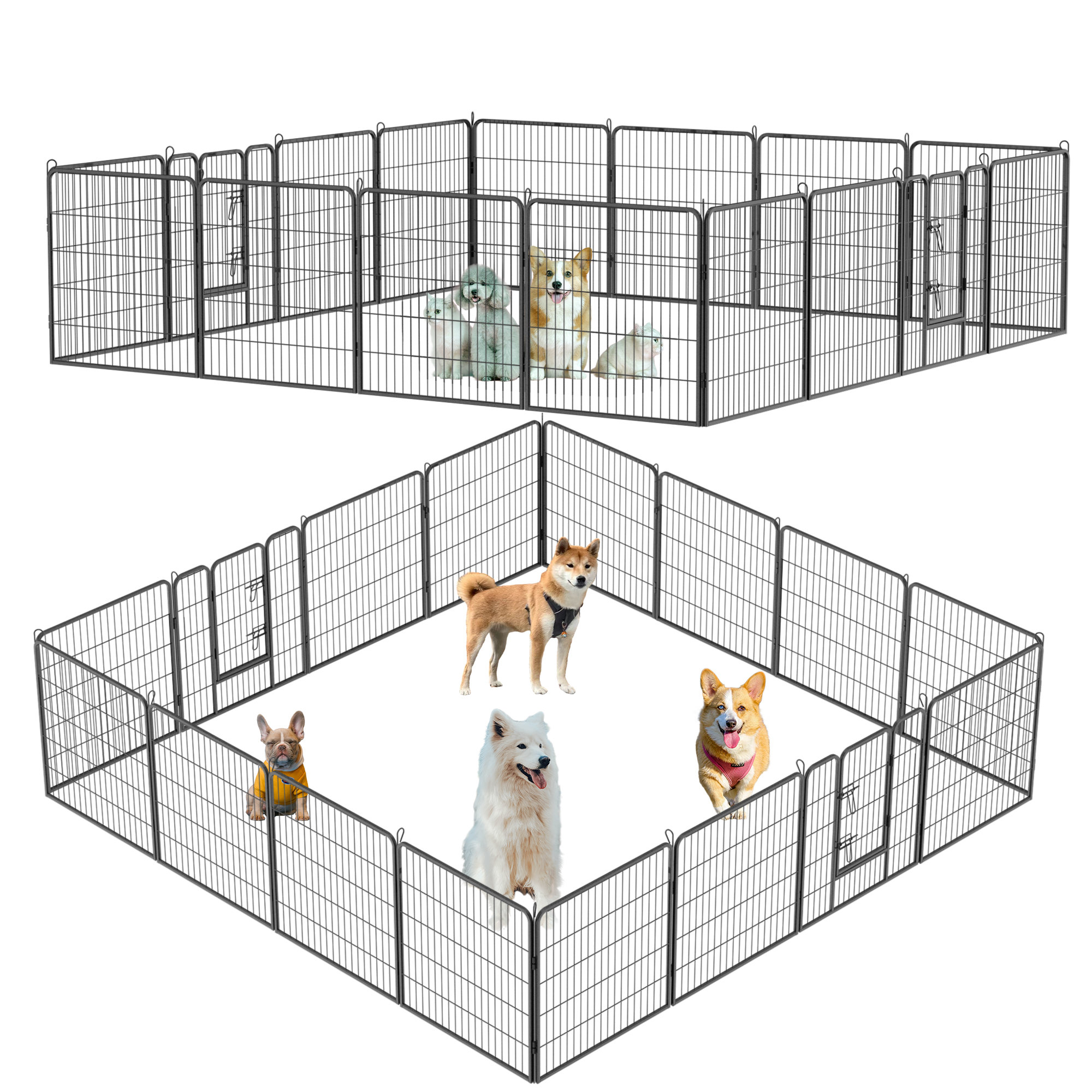 AOOLIVE Outdoor Folding 16-Panel Heavy Duty Metal Pet Pen & Reviews ...