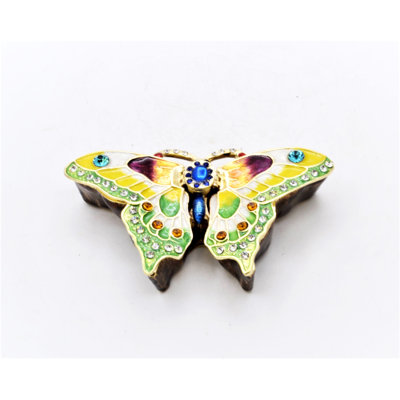 Multi Colored Enamel Butterfly Trinket Box with Austrian Crystals