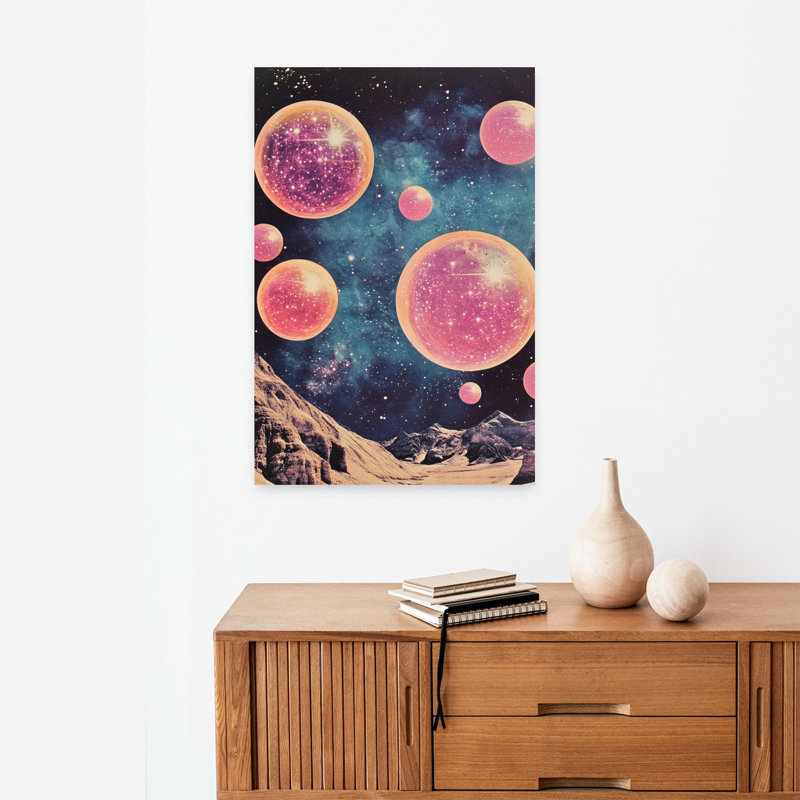 «Crystal Crystal Bubbles», art mural rétro surréel, paysage naturel, H 24 po x l 16 po
