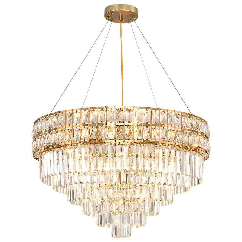 Lustre en cristal à 15 niveaux Sekena, Doré, H 18,9 po x l 29,5 po x P 29,5 po 