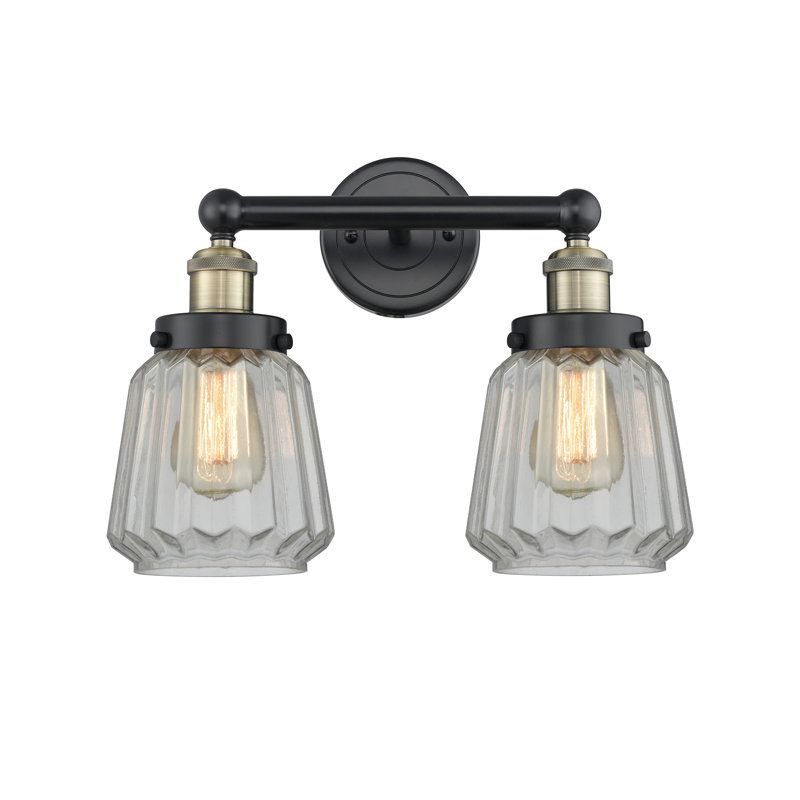 Éclairage pour meuble-lavabo à intensité variable à 2 lumières Aretzy, Transparent, Laiton antique noir