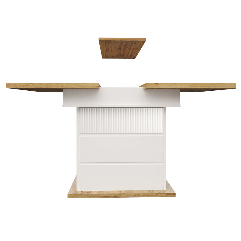 Extendable Dining Table With Storage Levels, White