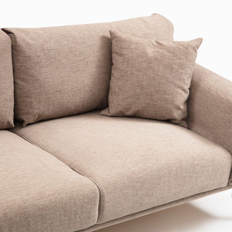 Mocha Corner Sofa with Beech Wood Frame & Black Metal Legs, 100% Polyester Fabric | 100% Dry-Cleanable | Dimensions: 100.4 x 59.1 x 25.6 inches | Includes 2 Cushions, Perfect for Industrial & Scandinavian Style Living Rooms