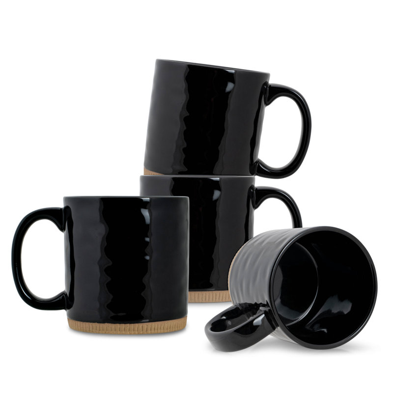 Ensemble de 4 tasses en céramique noir avec base brute