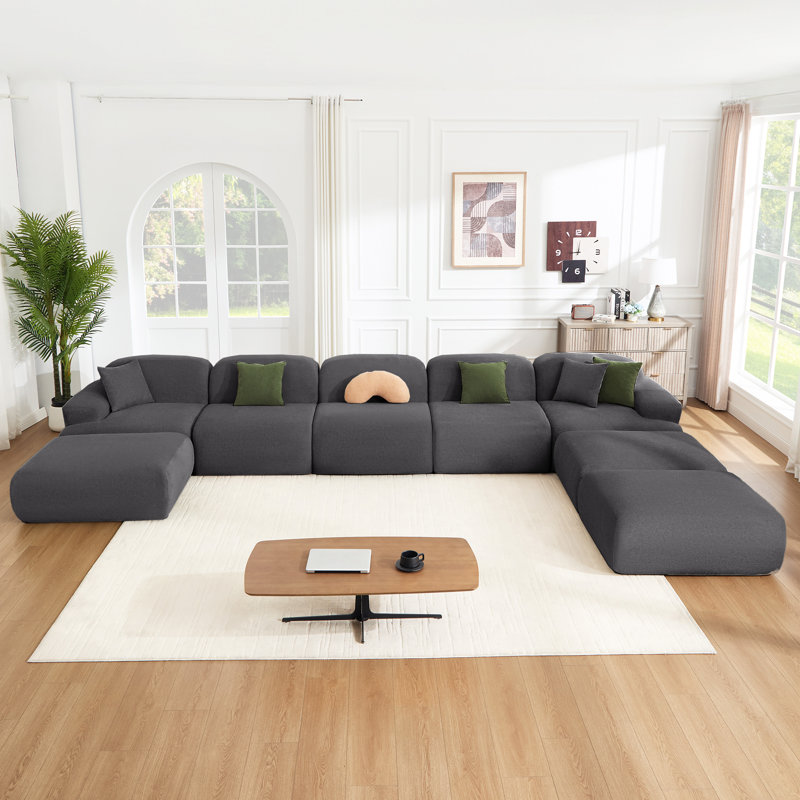 Canapé modulaire surdimensionné en U 188 po Chenille, Gray Polyester Blend