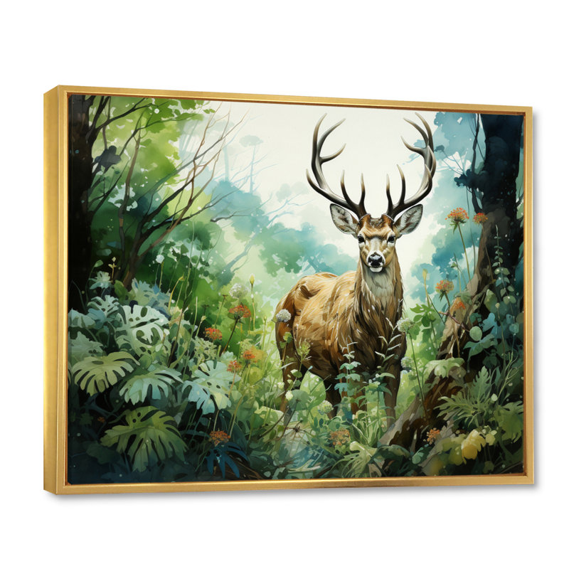 Deer Emerald Grace I - Animals Wall Art Prints, H 34 po x l 44 po x P 1,5 po, Cadre flottant doré