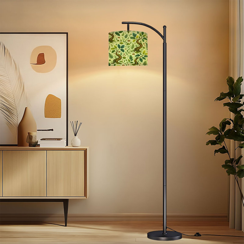 Lampe sur pied à arc avec abat-jour réglable Mystical Green Forest Path Trees Soft Light