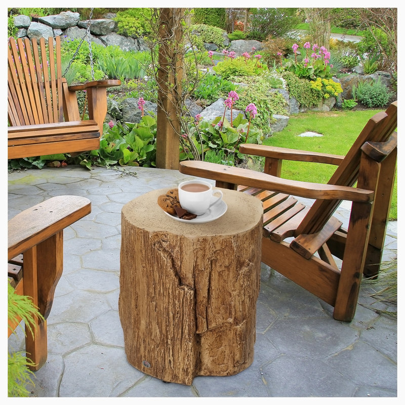 Javeah Tree Stump Stool, Decorative Side Table With Round Tabletop, Concrete End Table With Wood Grain Finish, For Indoors And Outdoors