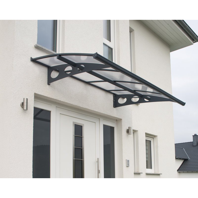 Palram - Canopia Herald Convex Door Awning in Gray, 13"H x 87"W x 54"D