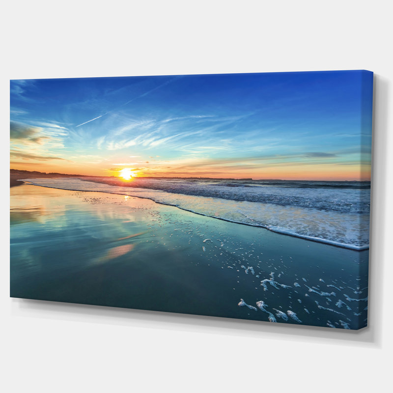Paysage marin «Seashore with Distant Sunset», reproduction de photo, Toile tendue, H 20 po x l 40 po, Ne s’applique pas