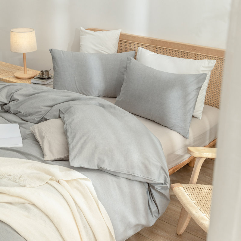 BESTOUCH Duvet Cover Set 100% Washed Cotton Linen Feel Lightweight, Twin Duvet Cover + 1 Standard Pillowcase, Ice Grey
