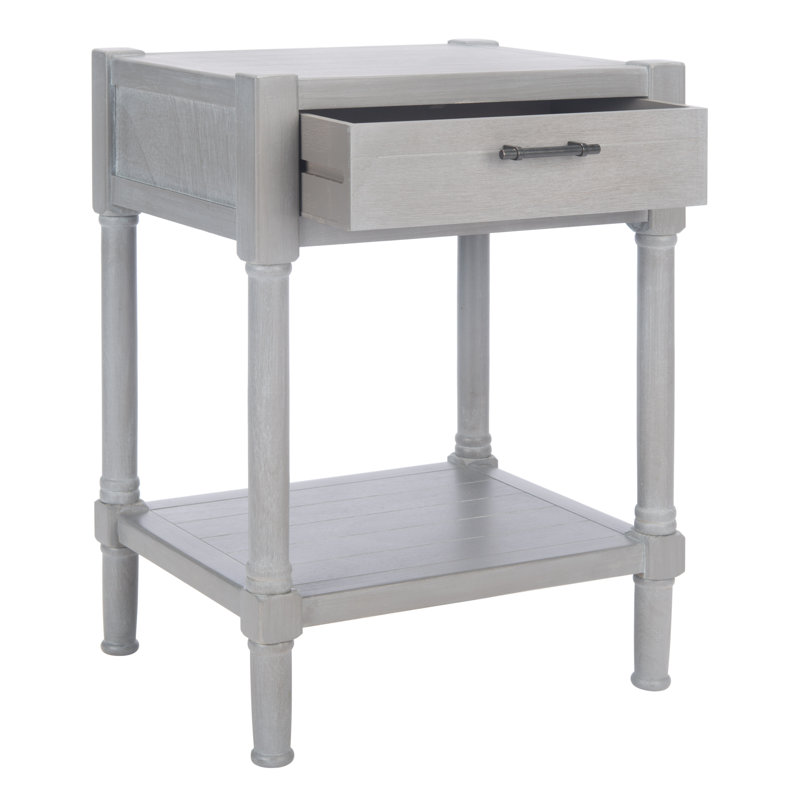 Theresa End Table with Storage, White Washed Gray