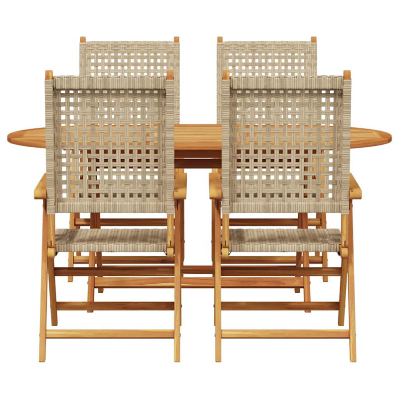 Vidaxl Garden Dining Set 5 Pcs Solid Acacia Wood And Poly Rattan, Beige