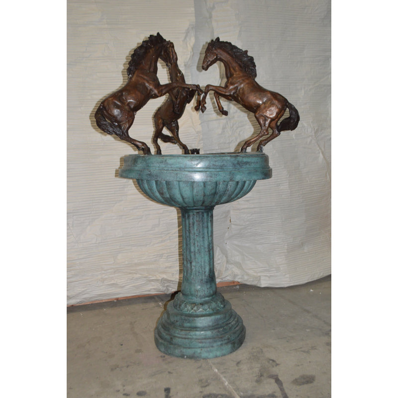 Three Horses on a Tray Fountain Bronze Statue -  Size: 30"L x 30"W x 51"H