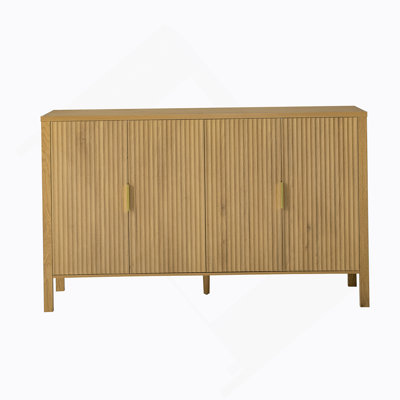 Armoire de rangement avec tablettes réglables, buffet à 4 portes avec supports de rangement et crochets latéraux, armoire en bois avec poignées en aluminium pour le salon, la salle à manger
