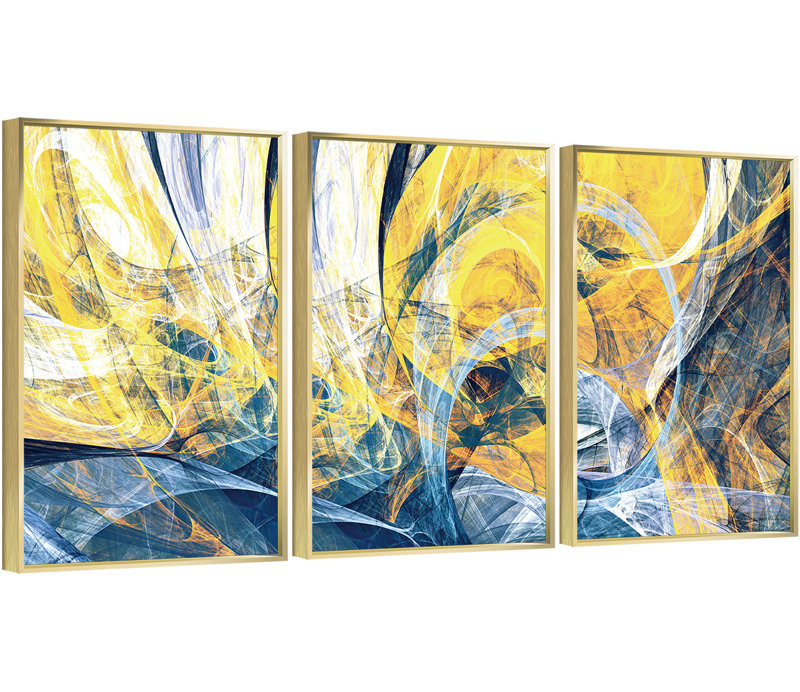 Dessin au trait encadré en aluminium, ensemble de 3 reproductions encadrées sur toile, H 16,3 po x l 36,3 po x P 1,65 po