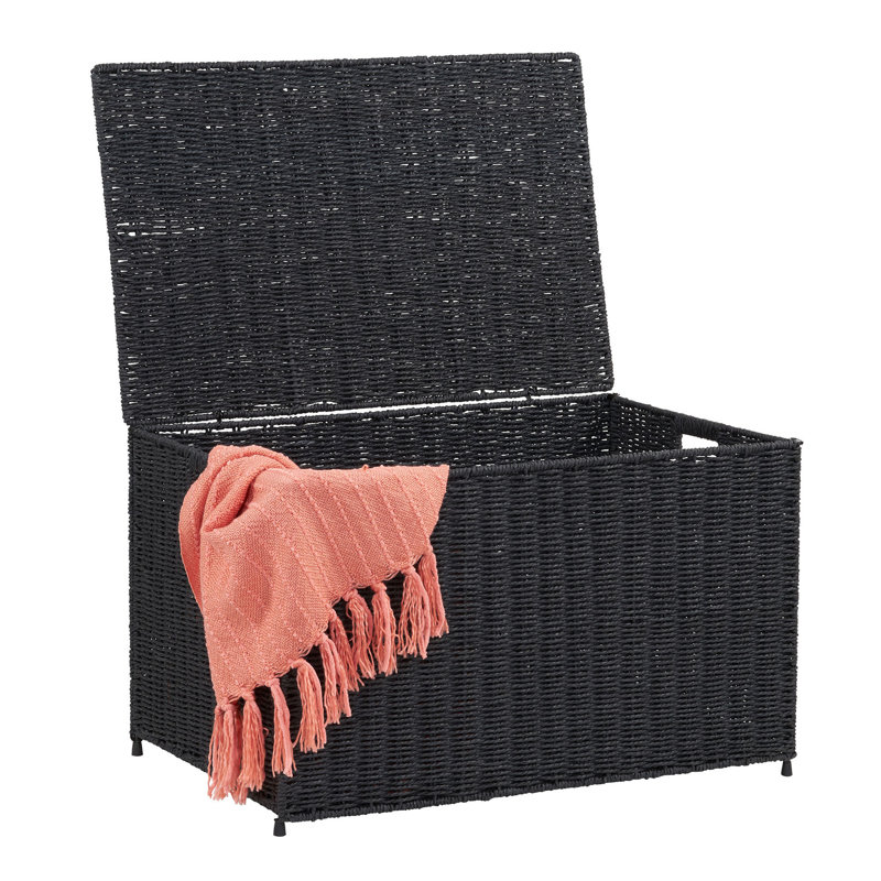 Coffre de rangement en osier tissé, Noir