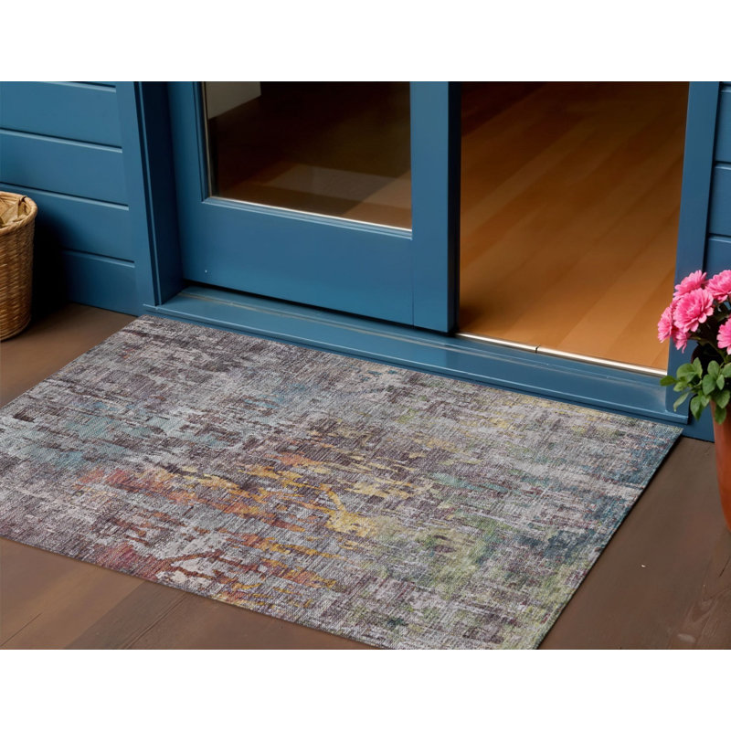 3' X 5' Pewter Abstract Washable Indoor Outdoor Area Rug