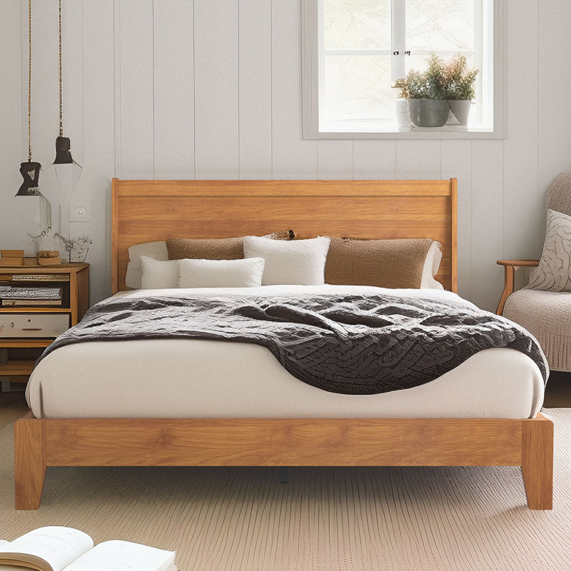 Branquinha Modern Queen Bed With Headboard, Amber Walnut, Queen