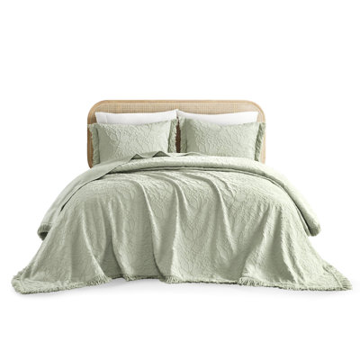 Grand couvre-lit de 3 unités - Couvre-lit élégant en chenille à motif floral, combinaison de coton respirant doux, surdimensionné pour un confort maximal, peluche et design, standard 100, pièce de nettoyage à la machine sans effort