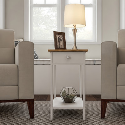 Small Side Table with Drawer - Nightstand with Shelf for Bedroom or Dorm - Narrow End Table for Living Room or Entryway