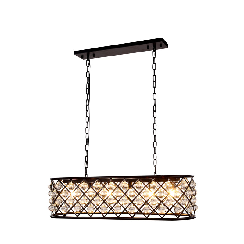Luminaire suspendu linéaire à 6 lumières pour îlot de cuisine avec détails en cristal Swinney, Brun moka