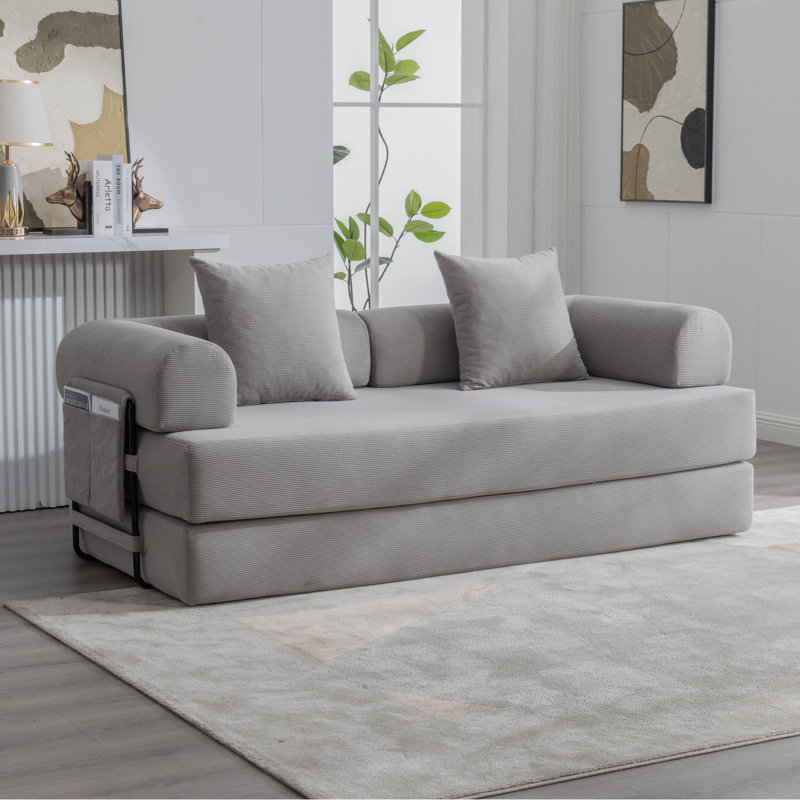 Canapé pliable avec structure en métal et pochette de rangement, modulaire réversible en tissu pour les petits espaces, Gris