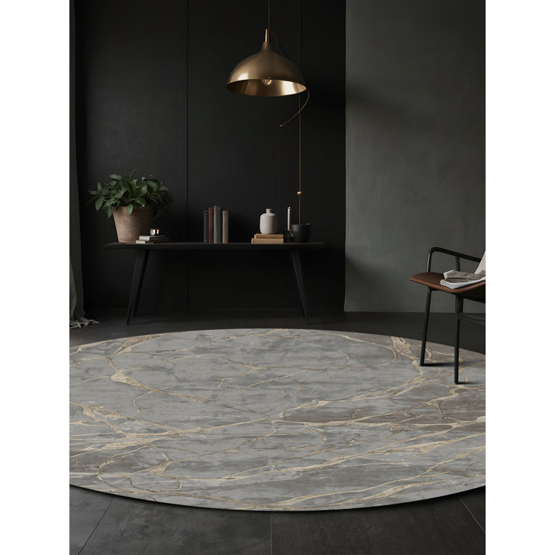 Machine Washable Gray Area Rug, Round 6'