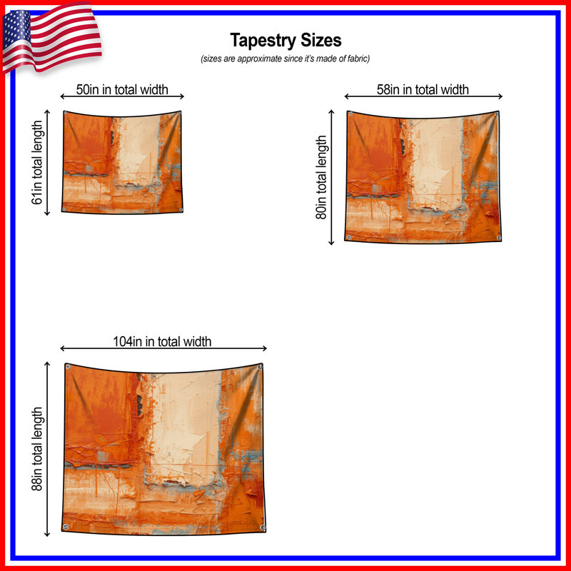 Tapisserie murale texturée orange abstraite - texture, H 50 po x l 60 po avec 4 œillets