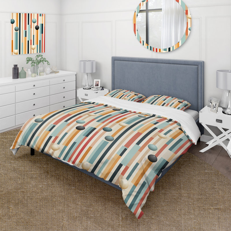 Ensemble de housse de couette à rayures pastel Midcentury Stripes, Housse de couette simple + 1 taie décorative stan