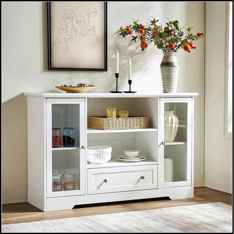 Farmhouse Wooden Sideboard Buffet Cabinet With Drawers, Doors, And Adjustable Shelves For Versatile Kitchen Storage