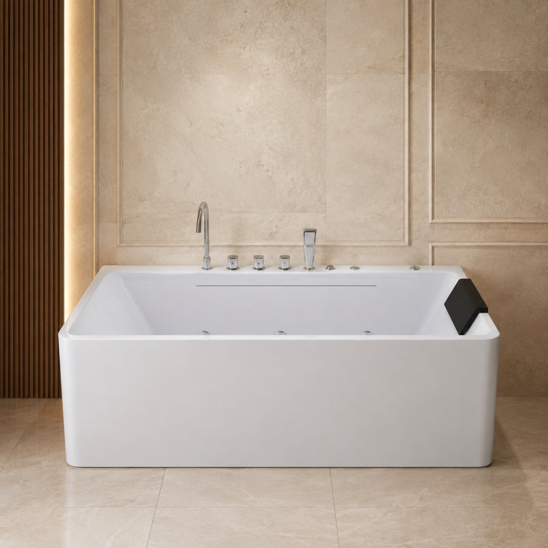 Baignoire tourbillon 67 po, baignoire à jets avec lumière, spa hydromassage avec chromathérapie, acrylique avec tablier à 3 côtés, blanc
