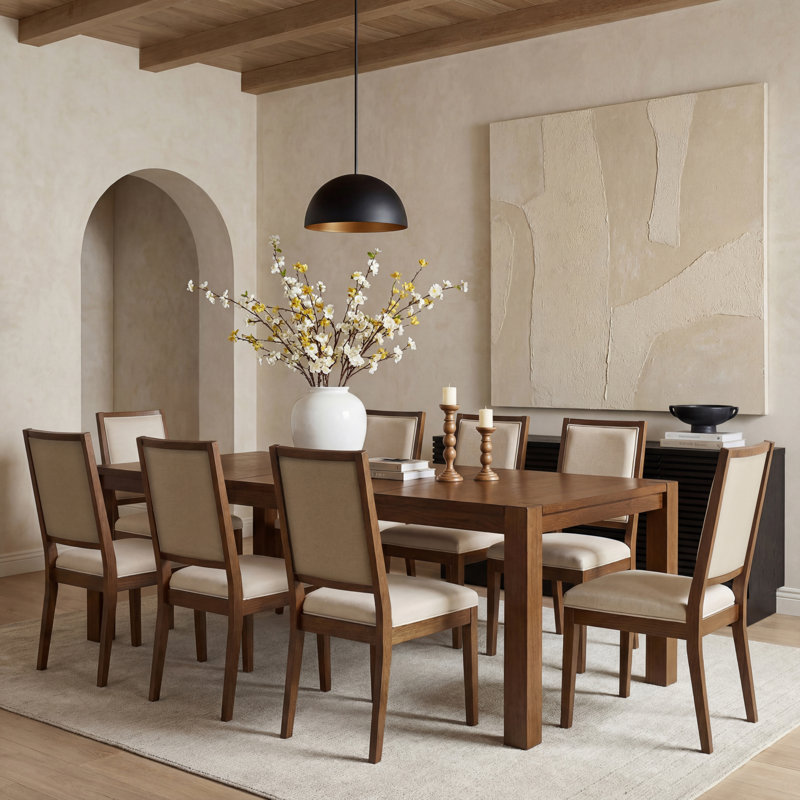 9 Pieces Dining Set, 9 Pieces: Table, 8 Chairs, Brown